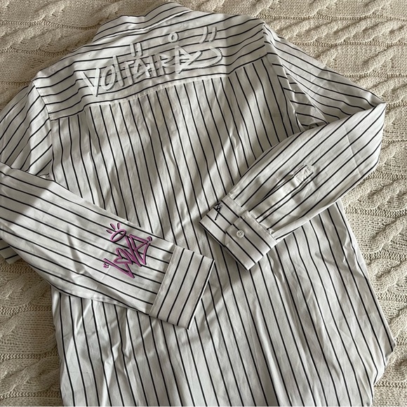 Zadig & Voltaire White Taskiz Pop Raye Strass Striped Shirt Sz M - Picture 9 of 16